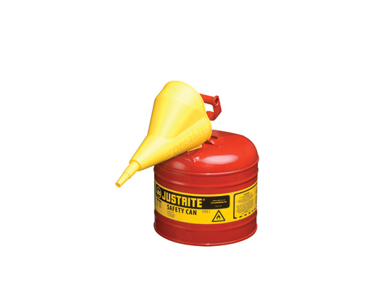 Type I Steel Safety Can for flammables, with Funnel, 2 